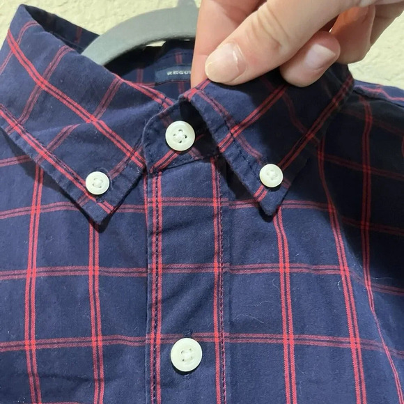 Hawker Rye Navy Blue Red Plaid Dress Shirt Large Regular Preppy Classic Check - Picture 5 of 8